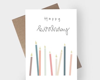 Happy Birthday Candles Hand-Drawn Greeting Card, Gift Card Holder, Envelope Seal - Bundles Available!