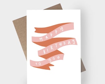 Happy Birthday Banner Hand-Drawn Greeting Card, Gift Card Holder, Envelope Seal - Bundles Available!