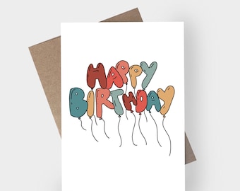Happy Birthday Balloon Hand-Drawn Greeting Card, Gift Card Holder, Envelope Seal - Bundles Available!