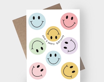 Happy Birthday Smiley Face Hand - Drawn Greeting Card, Gift Card Holder, Envelope Seal - Bundles Available!