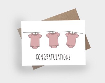 Hand-Drawn New Baby Congratulations Card: Linen Paper, Kraft Envelope