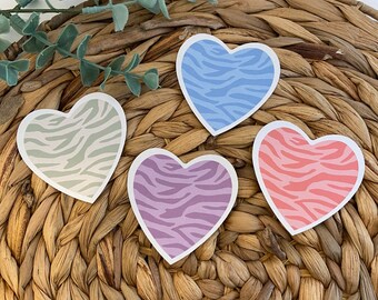 Zebra Hand-Drawn Heart Stickers - Red, Blue, Purple, Sage Green