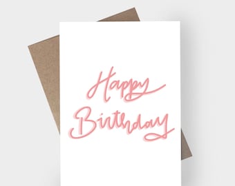 Happy Birthday Cursive Orange/Blue/Pink/Purple Hand - Drawn Greeting Card, Gift Card Holder, Envelope Seal - Bundles Available!