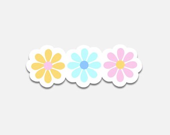 Hand-Drawn Connected Flowers Sticker - Pink, Teal, Yellow, and Blue