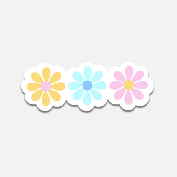 Hand-Drawn Connected Flowers Sticker - Pink, Teal, Yellow, and Blue