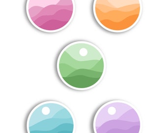 Mountain Landscape - Multi Colored Hand-Drawn Stickers - Green, Orange, Pink, Purple, Teal