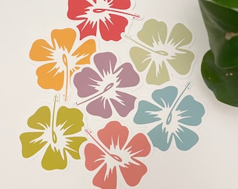Hibiscus Hand-Drawn Stickers - Red, Coral, Orange, Sage Green, Olive Green, Teal, Purple