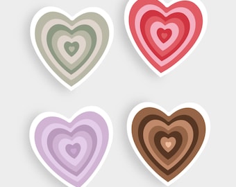 Multi Colored Hand-Drawn Heart Stickers - Red, Brown, Sage Green, Purple Heart