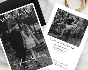 Plantilla moderna minimalista para guardar la fecha con foto / Boda minimalista (Canva editable)