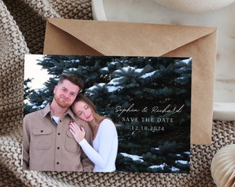 Plantilla elegante de Canva para guardar la fecha con foto / Plantilla minimalista de anuncio de boda