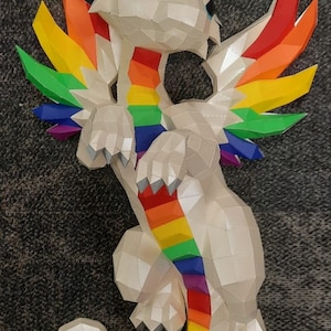 Daniel Art 2 Rainbow Dragon, PDF Template, DIY 3D Model, Fan Art, Paper Sculpture, Low Poly, Pepakura, Craft, Manualidad, Paper Art