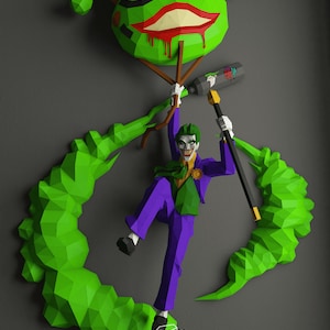 Joker in balloon, PDF Template, DIY 3D Model, FanArt, Paper Sculpture, Low Poly, Pepakura, Craft, Manualidad, Paper Art