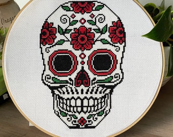 Patrón de punto de cruz de calavera de azúcar, Día de los Muertos (patrón PDF)