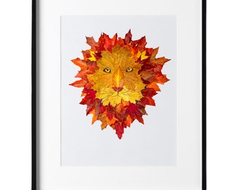Löwe Druck, aus Laub Artikel, Natur Druck, handgefertigt