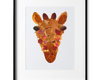 Giraffe Druck, aus Laub Artikel, Natur Druck, handgefertigt