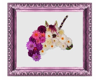 Einhorn Druck, aus Blumen und Blattwerken, Naturdruck, handgefertigt