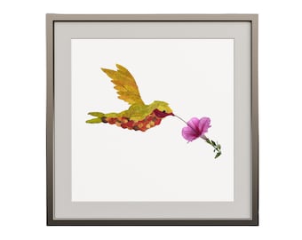 Kolibri Druck, aus Laub Artikel, Natur Druck, handgefertigt