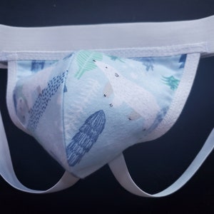 Cozy Polar Bear Jock, Super Soft Jockstrap with Flannel Pouch, Handmade, Warm Athletic Supporter, White Waistband