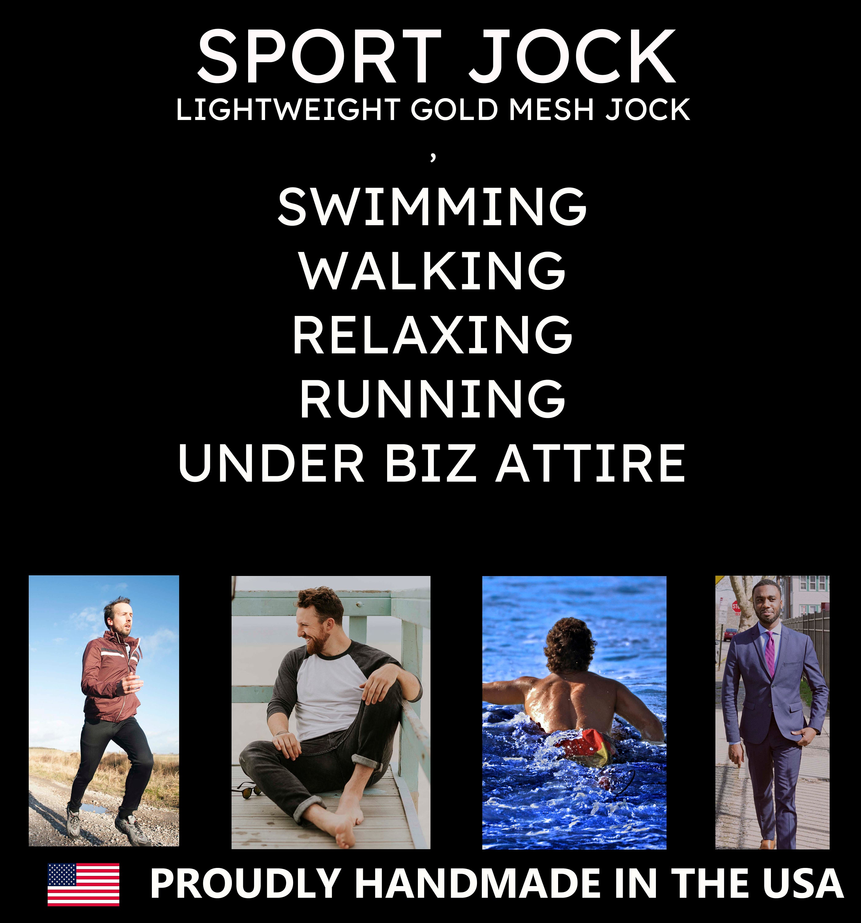 Gold Mesh Sport Jock, White Waistband With Yellow and Blue Stripes, Lightweight Jockstrap