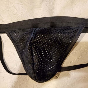 Super Slim Black Mesh Jock, Athletic Supporter, Lightweight Black Athletic Mesh Fabric, Handmade, 1&quot; wide waistband, 1/2&quot; leg straps