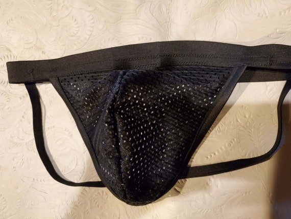 Super Slim Black Mesh Jock, Athletic Supporter, Lightweight Black Athletic Mesh Fabric, Handmade, 1" wide waistband, 1/2" leg straps