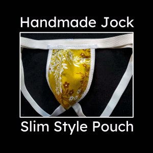 Handmade Jock with Slim Pouch and Black Dri-Fit Inner Lining, Athletic Supporter, 1&quot; 1 1/2&quot; 2&quot; 2 1/2&quot; or 3&quot; Tall Waistband & 3/4&quot; Leg Straps