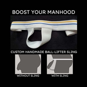 Male Enhancing Ball Lifter, Testicle Enhancer, Testicular Cancer Survivor Bulge Increase, Blue & Yellow Stripe Elastic Band, Elastic Sling