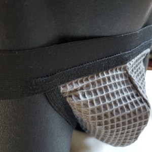 Vintage Jock, Retro Style Jockstrap with 1 1/2&quot; Black Waistband and Gray Waffle Fabric Pouch, Athletic Supporter, Jock Strap