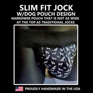 Dog Pattern Jockstrap – Slim Style Men&#39;s Jock Underwear Fun Canine Print | Athletic & Playful Handmade Athletic Supporter, 1&quot;-3&quot; Waistband