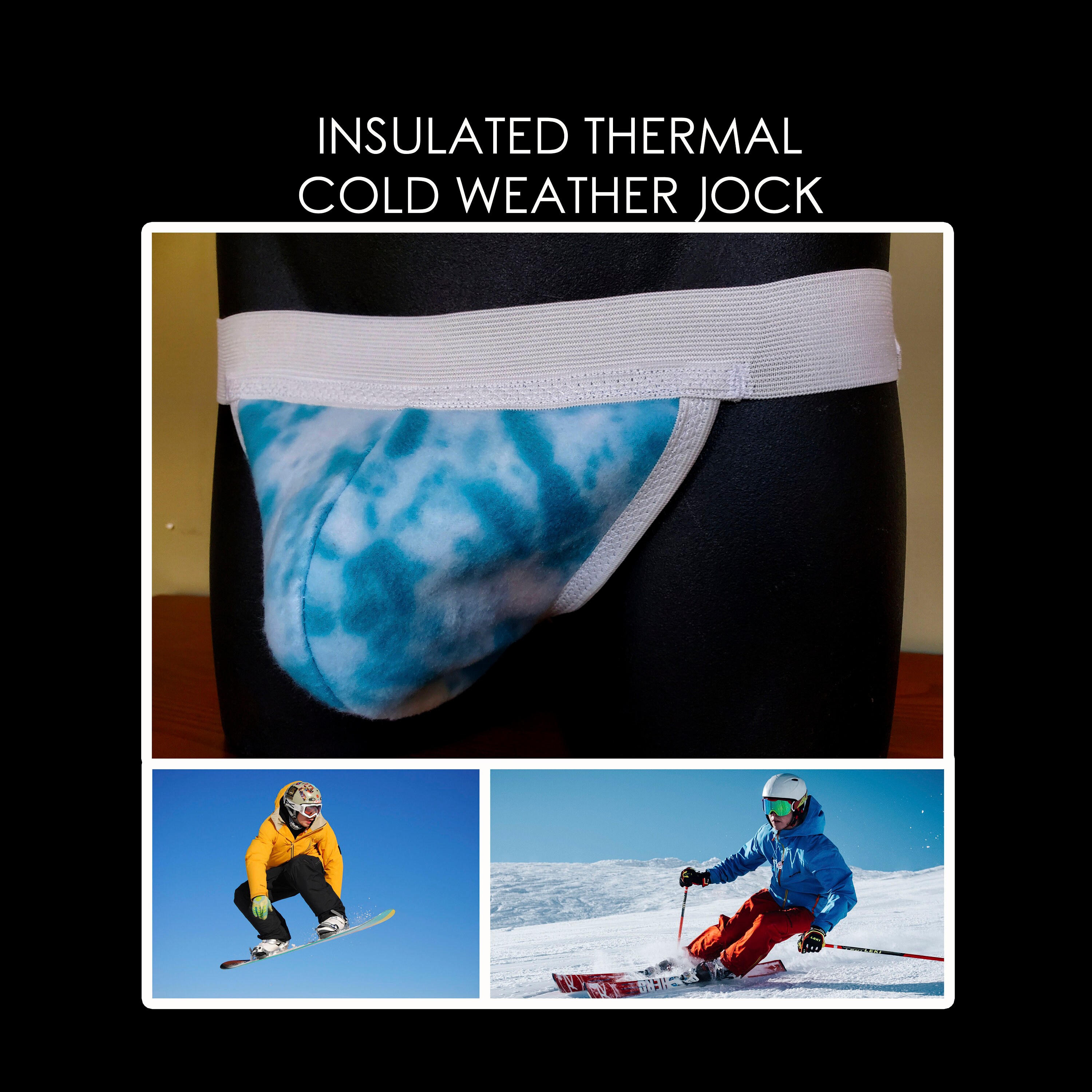 Cold Weather Insulated Thermal Jock for Skiers, Snowboarders Soft Fleece Jockstrap, Teal Tie Dye