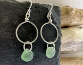 Sea Glass Earrings | Sterling Silver | Hoop Earrings | North Devon | Dangle Earrings | Beach Glass | Handmade Jewellery | Croyde