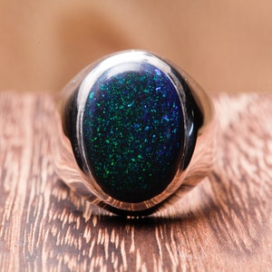 Opal Sterling Silver Signet Ring, Unisex, Mens, Womens, Andamooka Matrix Opal, Australian