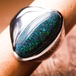 Opal Sterling Silver Signet Ring, Unisex, Mens, Womens, Andamooka Matrix Opal, Australian
