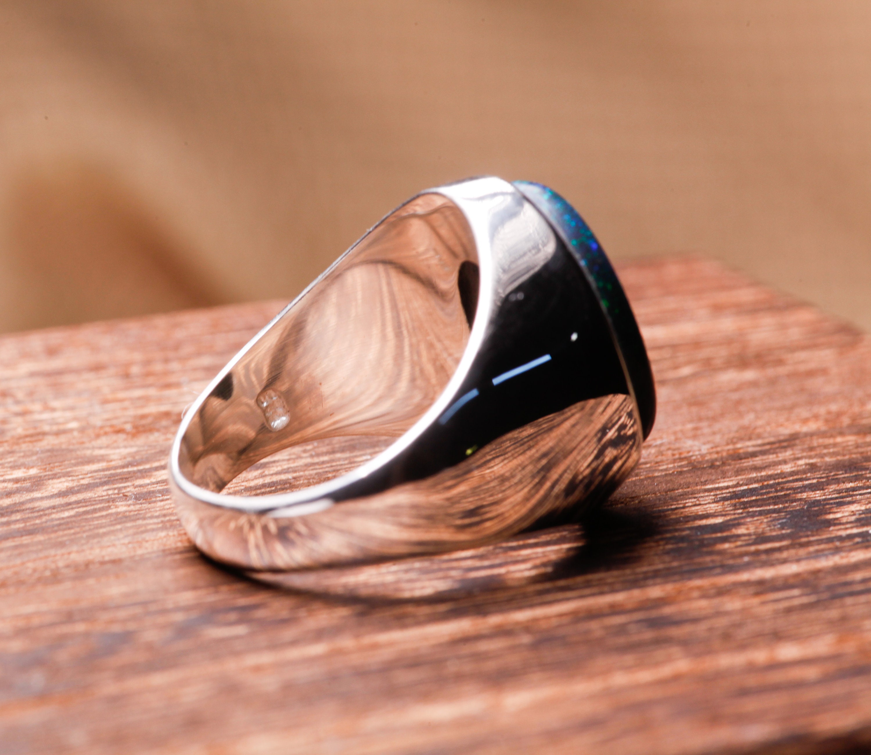 オパール スターリングシルバー シグネットリング、ユニセックス