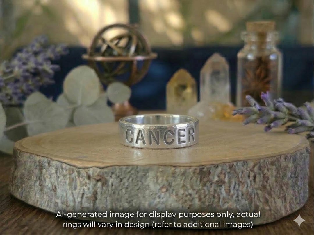 Cancer Ritual Ring — Recycled Silver Zodiac Affirmation Band, Celestial ...