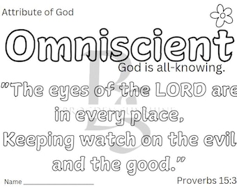 Attributes of God Color Sheet Omniscient Sunday School Teacher Church Juniors Proverbs 15:3 PDF Download Shareable Print File Bible