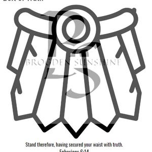 Puede incluir: Un dibujo en blanco y negro de un cinturón con las palabras "Armadura de Dios" y "Cinturón de la verdad" en la parte superior. El texto "Por tanto, pónganse la armadura de Dios, para que puedan resistir en el día malo, y habiendo hecho todo, mantenerse firmes. Efesios 6:14" está en la parte inferior de la imagen.
