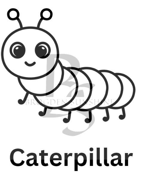 Caterpillar Color Sheet Printable PDF Kids Preschool Toddler Children School Church Playdate Teacher Spring