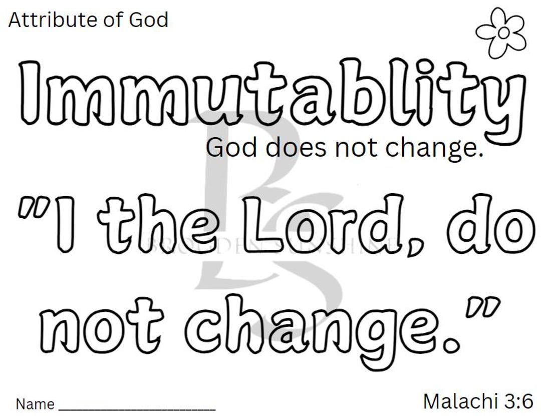 Attributes of God Color Sheet Immutability Sunday School Teacher Church ...