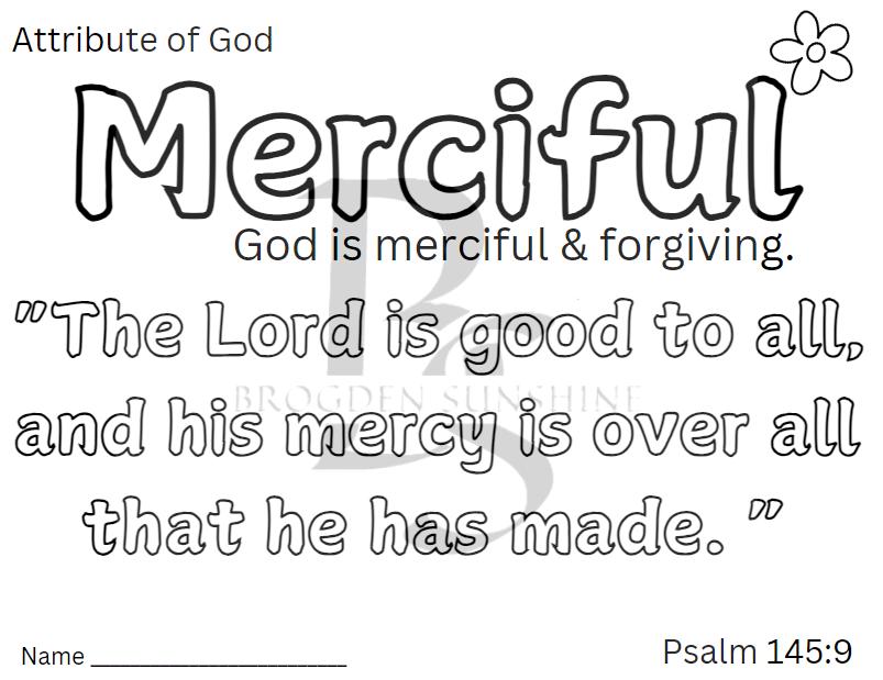 Attributes of God Color Sheet Merciful Sunday School Teacher Church ...
