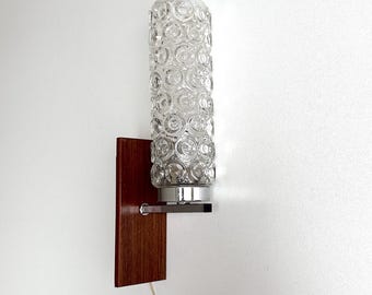 Vintage Wand Leuchte . Bubble Glas . Teak Holz . Chrom . 60er . 70er . Mid Century