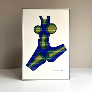 Vintage painting . Egon Peter Moosmann . female torso . Op Art . 70s . hand signed . dated . Mid Century Modern