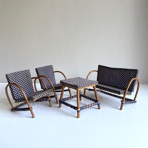 Vintage miniature doll furniture garden furniture set. 4 pieces. 50s. 60s. Portugal. Mid Century Modern. Polkadots. Toys