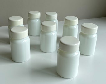 Vintage Apothecary Jar. Storage Jars. Plastic Lids. Containers Made in Belgium. Opaline Glass. 70s. Mid-Century Modern. White. Ecru