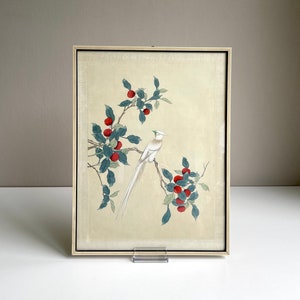 Imagen vintage. Pintura sobre tela. Acuarela . Pájaro . Asiático . artesanías . Arte . Hecho a mano