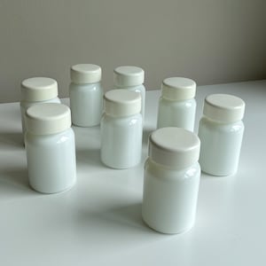 Vintage Apothecary Jar. Storage Jars. Plastic Lids. Containers Made in Belgium. Opaline Glass. 70s. Mid-Century Modern. White. Ecru