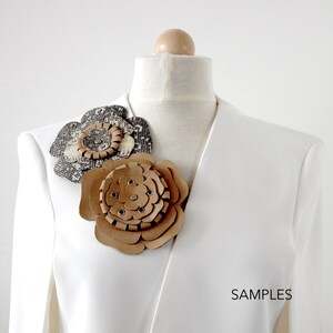 Leather brooch . re-used leather flower . various colors . corsage . fashion jewelry . handmade