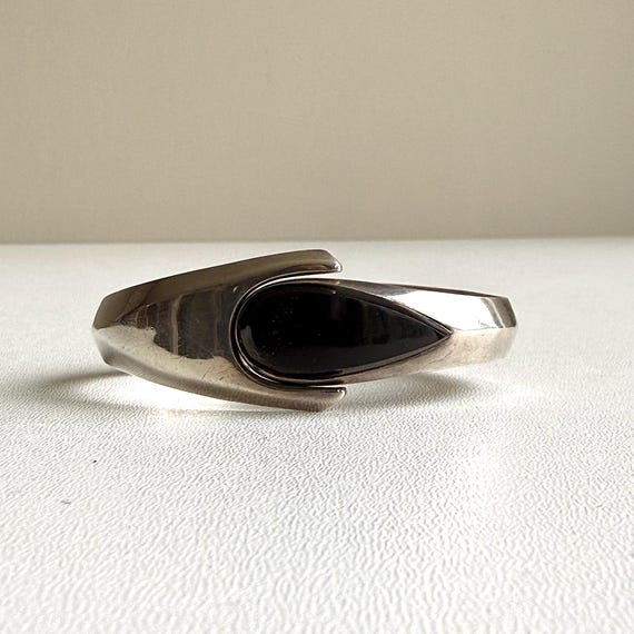 Vintage Armreifen . Taxco Mexico . 935er Silber . Onyx . Sigi Peneda. Klapparmband . Clamper . 70er . Modernist . Mid Century