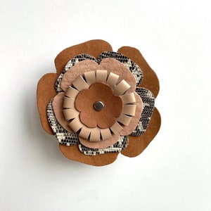 leather brooch . re-used leather flower . boutonniere . fashion jewelry . handmade image 1