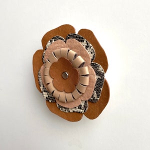 leather brooch . re-used leather flower . boutonniere . fashion jewelry . handmade image 2